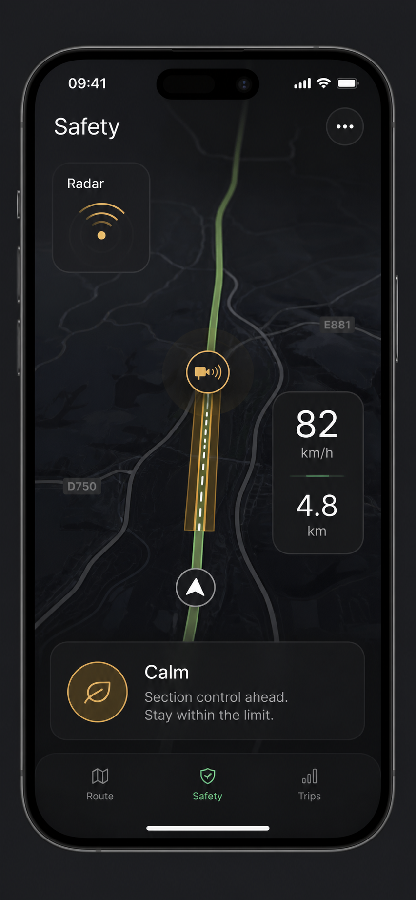 Orontes Drive road safety screenshot with radar and section-control context.
